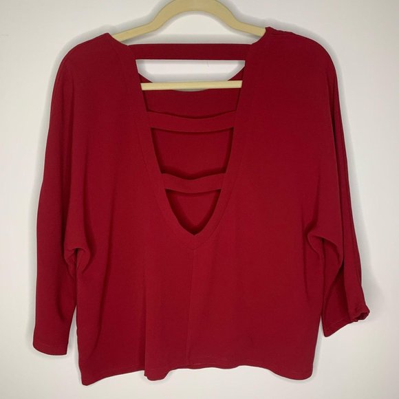 VALETTE Deep Red Blouse with Open V-neck‎ Back Sz S - Picture 4 of 8